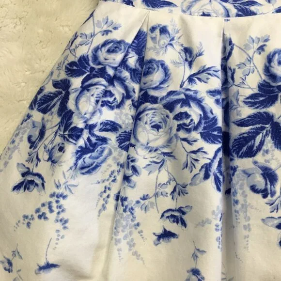 Janie and Jack Girls Blue Floral Open Flare Sleeveless Party Dress Size 6-12 M